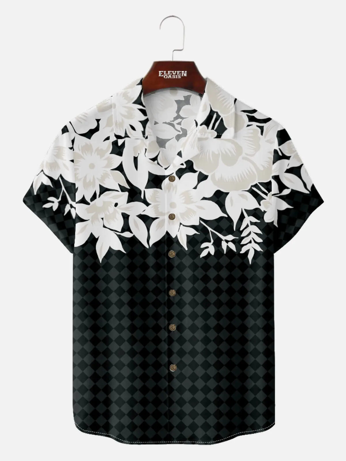 Men's Monochrome Hibiscus Floral Short Sleeve Shirt sold by Eleven Oasis