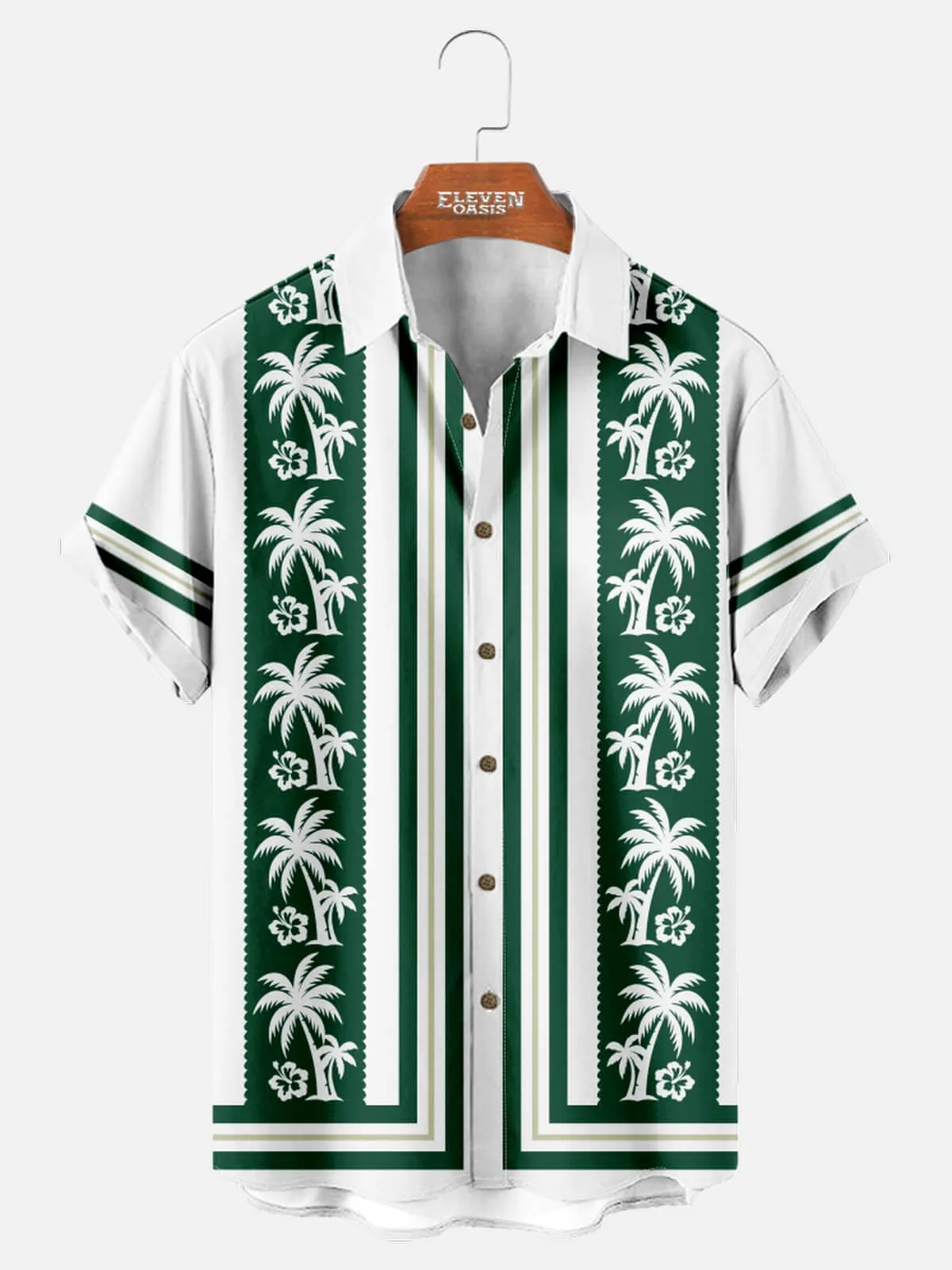 Tall Men's Tropical Palm Stripe Short Sleeve Shirt sold by Eleven Oasis