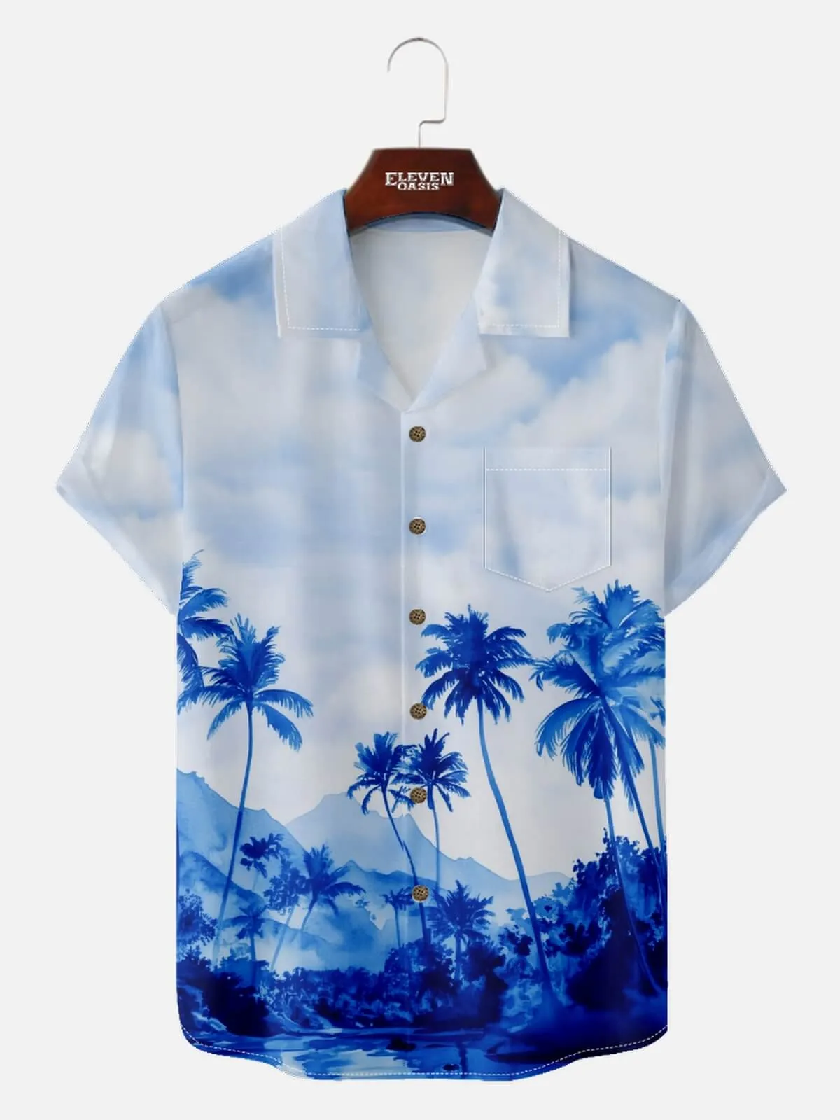 Men's Blue Tropical Skyline Hawaiian Short Sleeve Shirt sold by Eleven Oasis