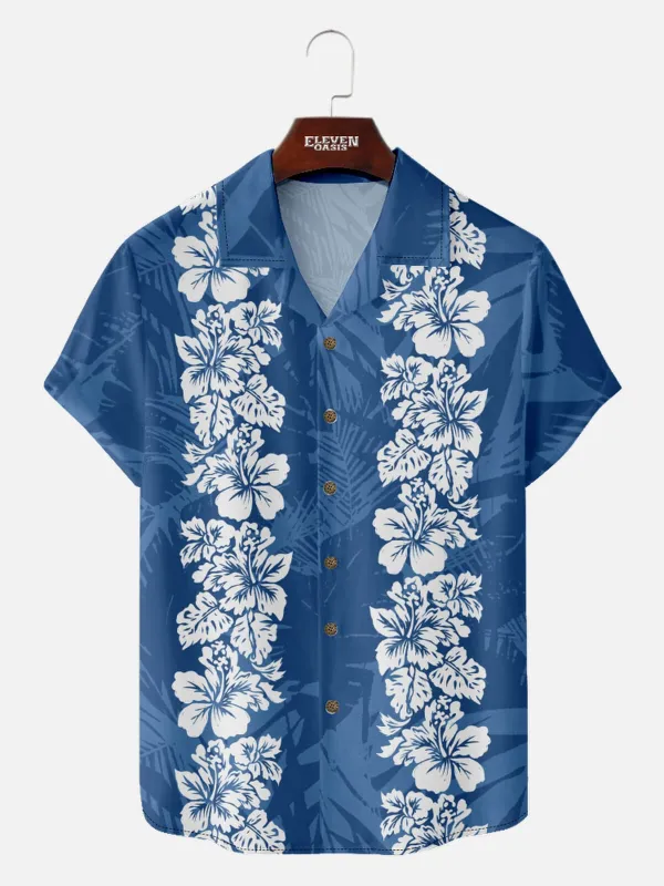 Men's Classic Hibiscus Panel Hawaiian Short Sleeve Shirt sold by Eleven Oasis