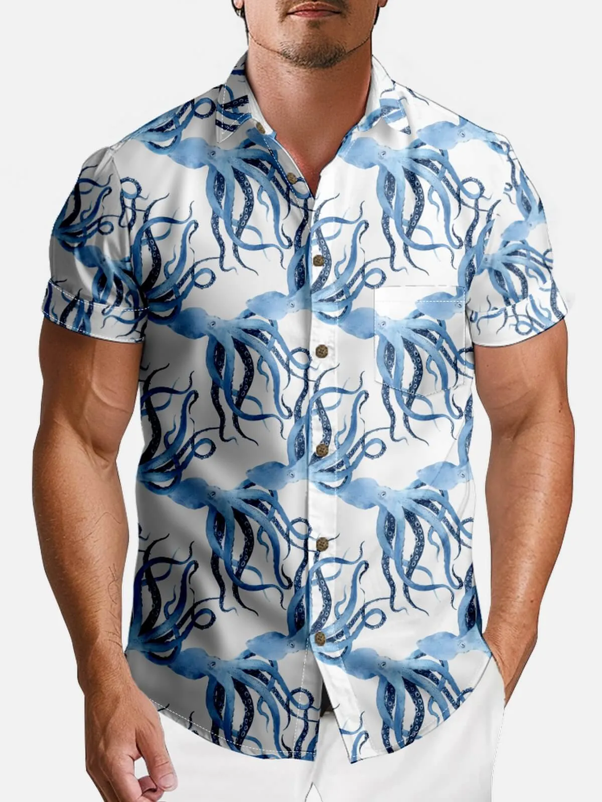 Men's Ocean Octopus Print Hawaiian Short Sleeve Shirt sold by Eleven Oasis product image thumbnail 2