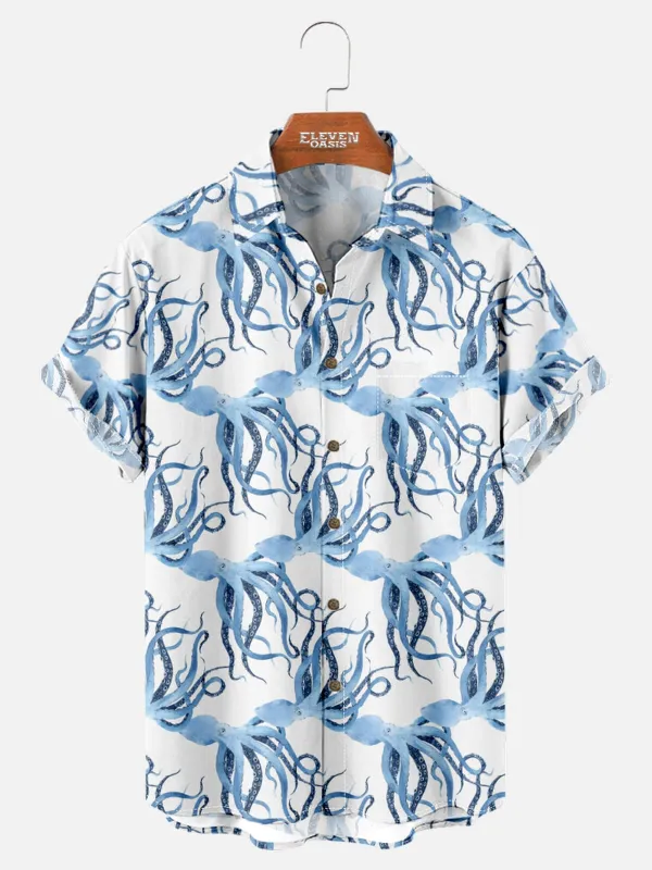 Men's Ocean Octopus Print Hawaiian Short Sleeve Shirt sold by Eleven Oasis
