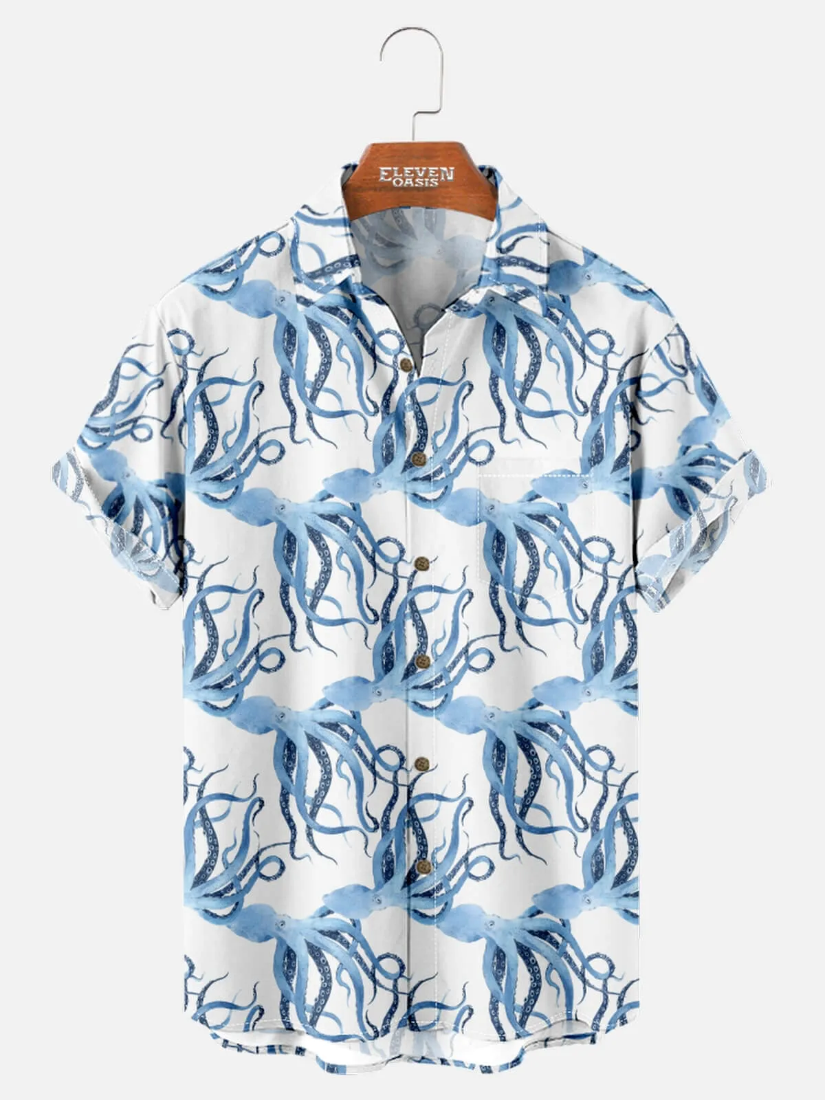 Men's Ocean Octopus Print Hawaiian Short Sleeve Shirt sold by Eleven Oasis