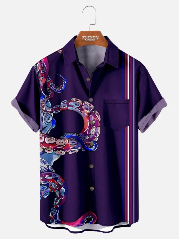Men's Tentacle Stripe Panel Short Sleeve Shirt sold by Eleven Oasis