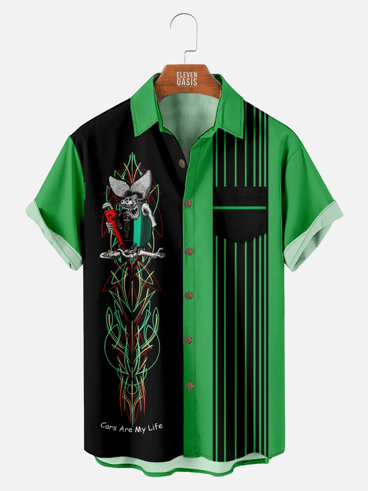 Tall Men's Rat Fink Hot Rod Stripe Short Sleeve Shirt sold by Eleven Oasis