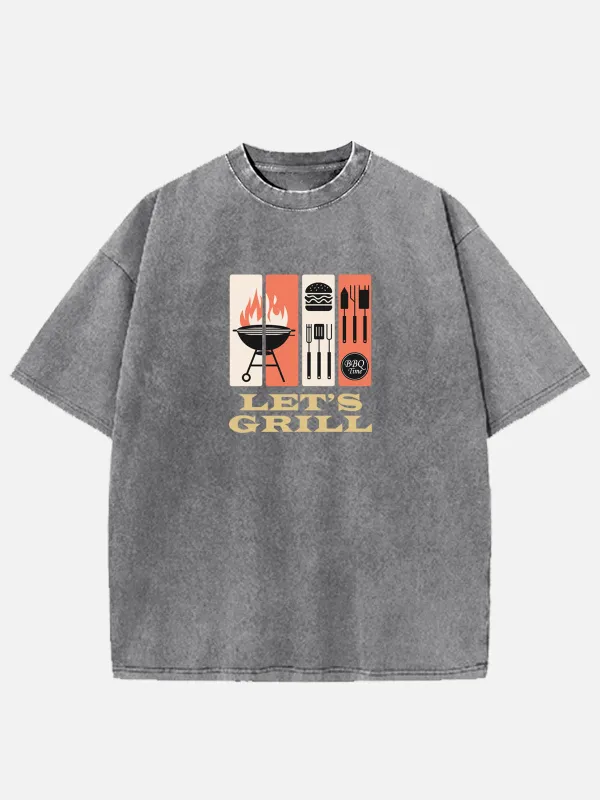 Let's Grill BBQ Tools Acid Wash Cotton T-Shirt sold by Eleven Oasis