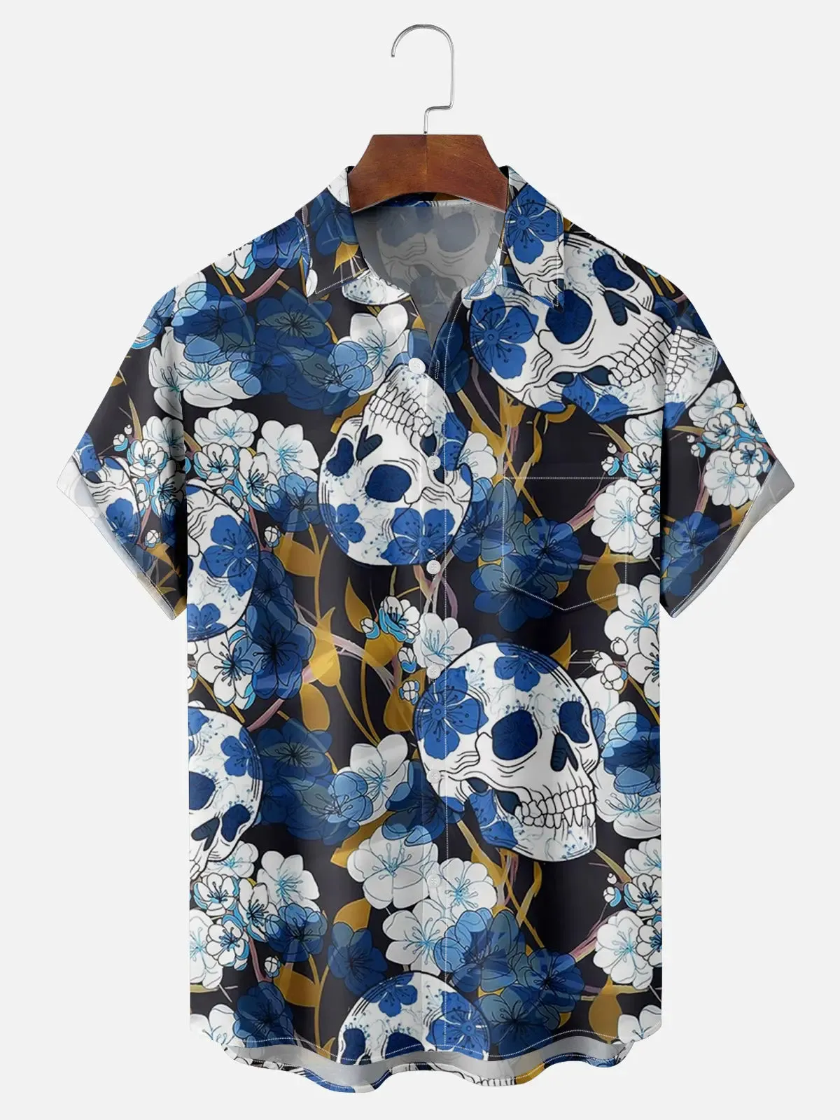 Men's Skull Hibiscus Hawaiian Short Sleeve Shirt sold by Eleven Oasis