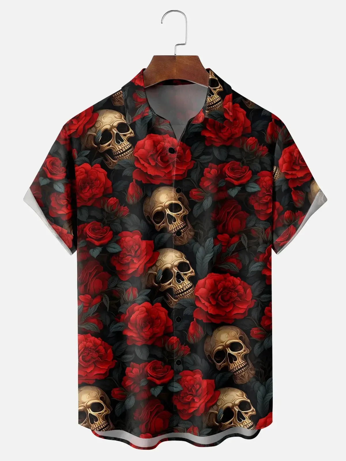 Men's Skulls and Roses Short Sleeve Shirt sold by Eleven Oasis