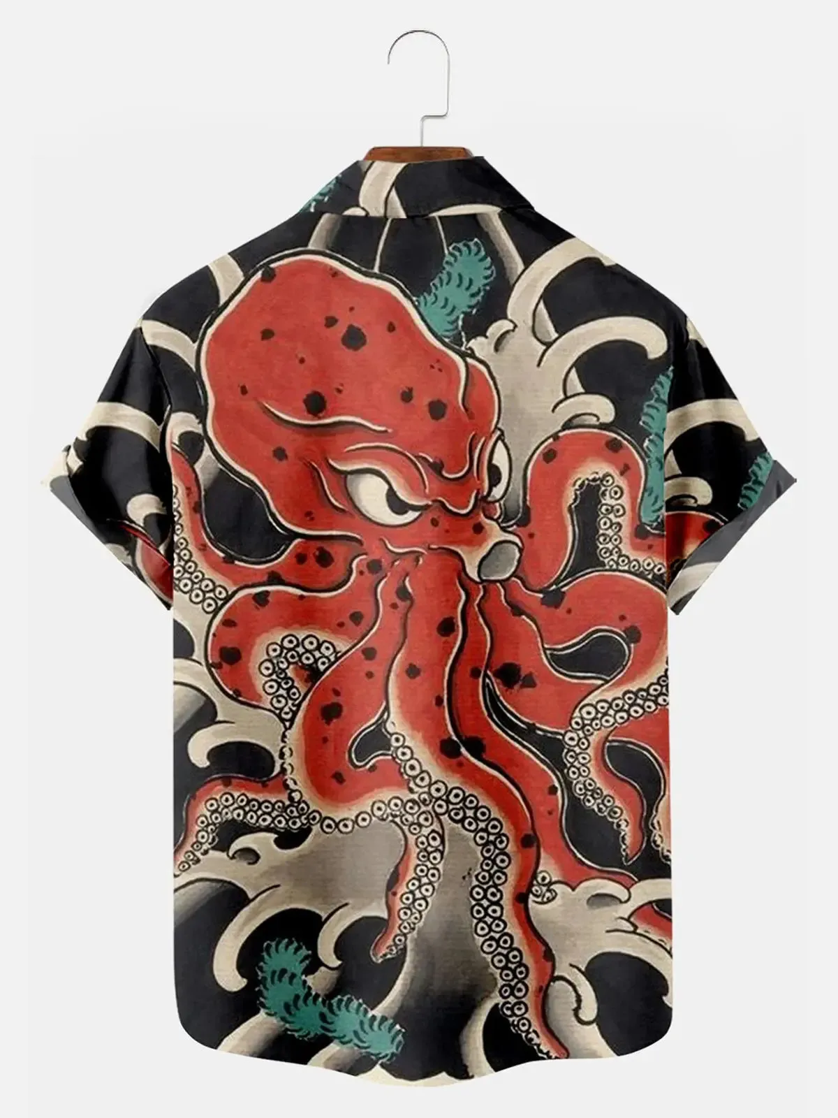 Men's Octopus Japanese-Style Wave Short Sleeve Shirt sold by Eleven Oasis product image thumbnail 2