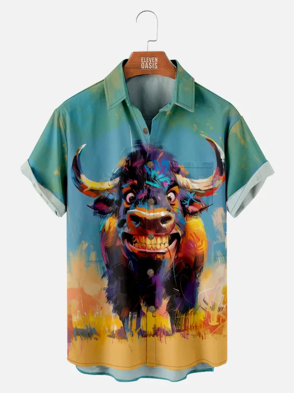 Men's Wild Brush Bull Short Sleeve Shirt sold by Eleven Oasis