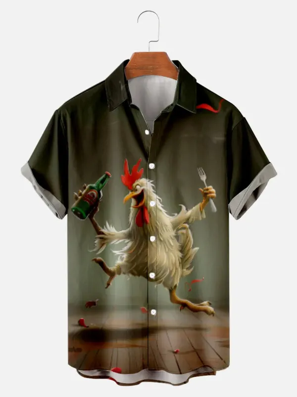 Men's Party Chicken Short Sleeve Shirt sold by Eleven Oasis