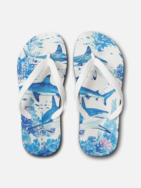 Men's Deep Sea Predator Shark Flip Flops made by Eleven Oasis