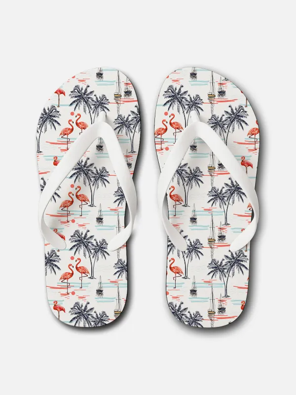 Men's Flamingo Sunset Flip Flops made by Eleven Oasis