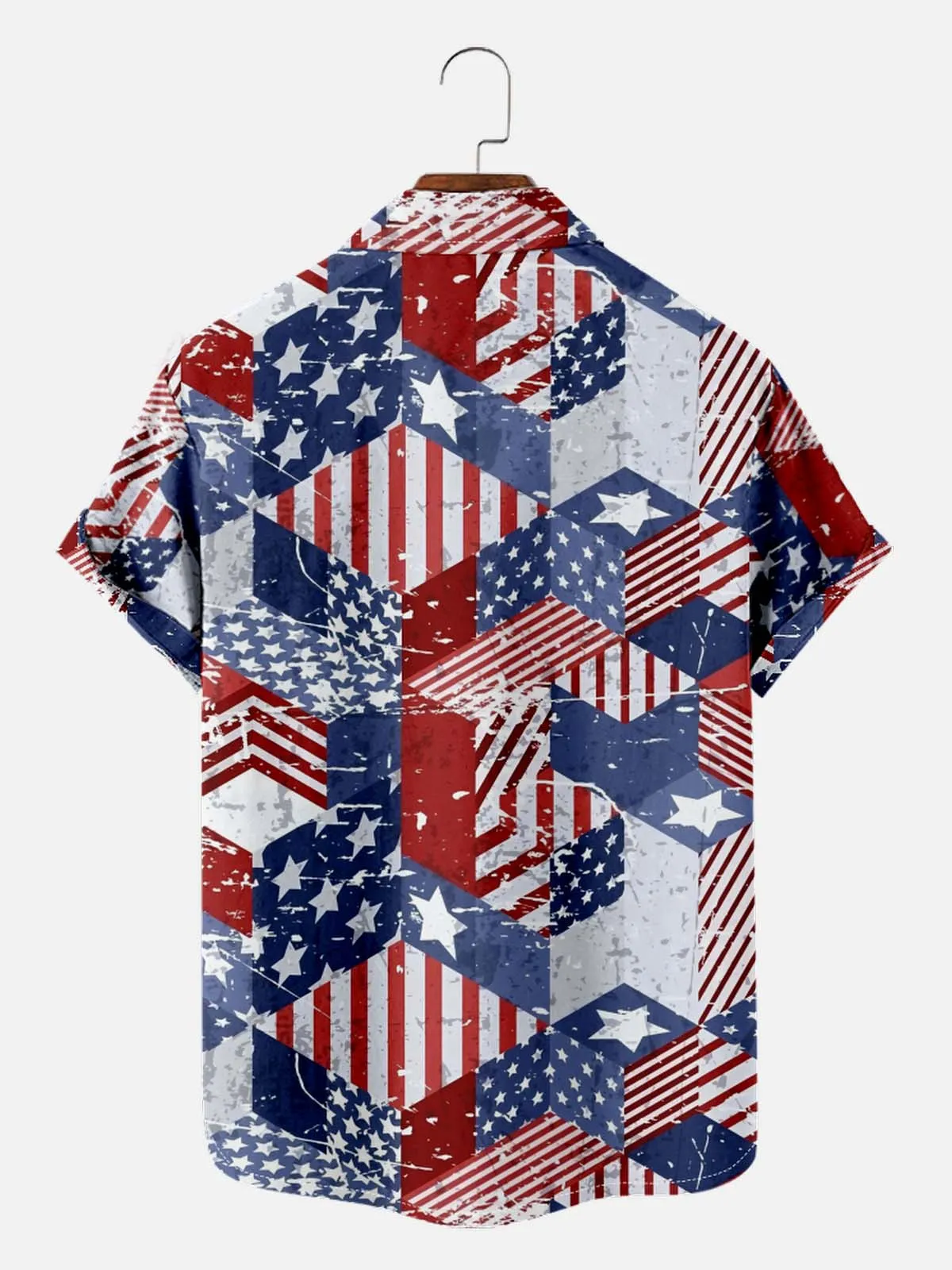 Men's American Pride Spread Collar Short Sleeve Shirt Patchwork American Flag sold by Eleven Oasis product image thumbnail 2