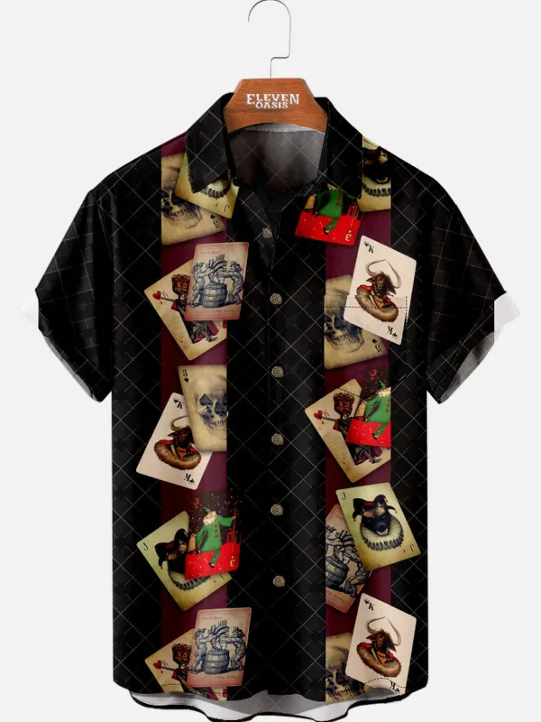 Men's Playing Cards Spread Collar Short Sleeve Shirt Diamond Club sold by Eleven Oasis