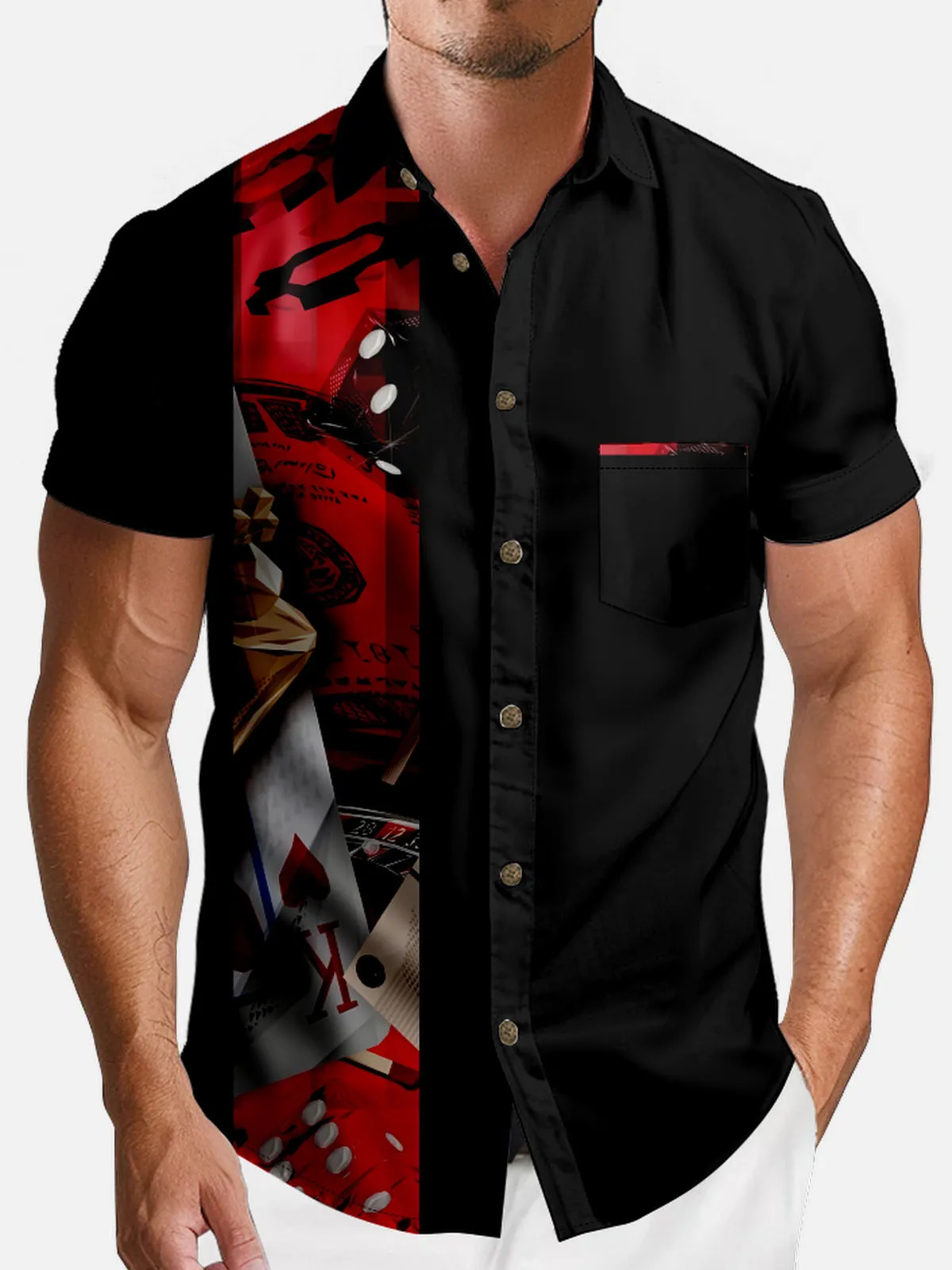 Men's Playing Cards Spread Collar Short Sleeve Shirt Poker Chip Game sold by Eleven Oasis product image thumbnail 3