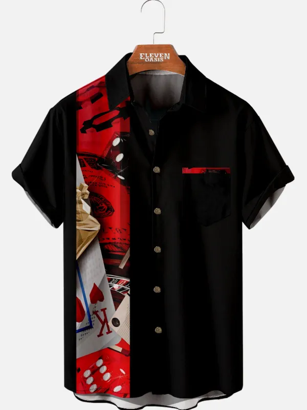 Men's Playing Cards Spread Collar Short Sleeve Shirt Poker Chip Game sold by Eleven Oasis