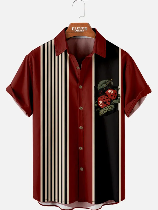 Men's Playing Cards Spread Collar Short Sleeve Shirt Lucky Pit sold by Eleven Oasis