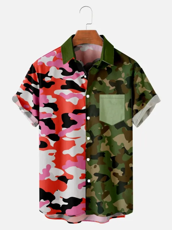 Men's Split Camo Short Sleeve Shirt sold by Eleven Oasis