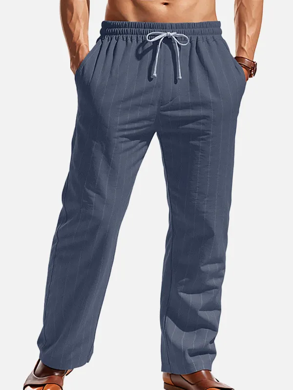 Men's Pinstripe Linen Blend Drawstring Pants sold by Eleven Oasis