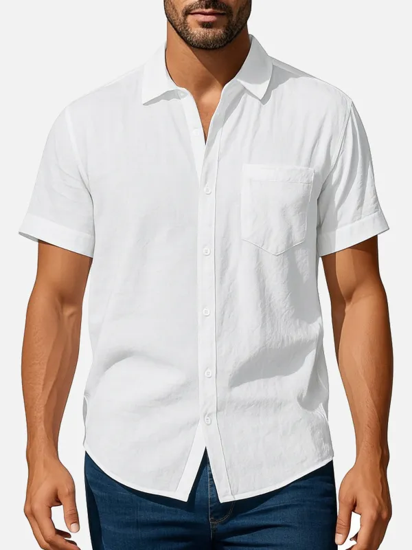 Men's Classic Linen Blend Short Sleeve Shirt sold by Eleven Oasis