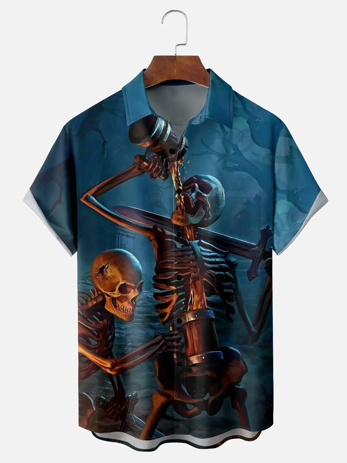 Tall Men's Skeleton Drinking Party Short Sleeve Shirt sold by Eleven Oasis