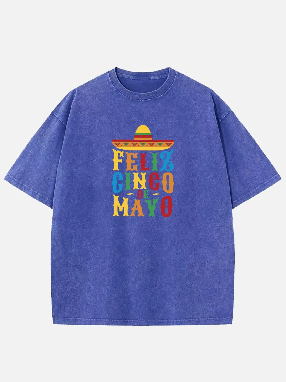 Feliz Cinco de Mayo Colorful Sombrero Acid Wash Cotton T-Shirt sold by Eleven Oasis product image thumbnail 2