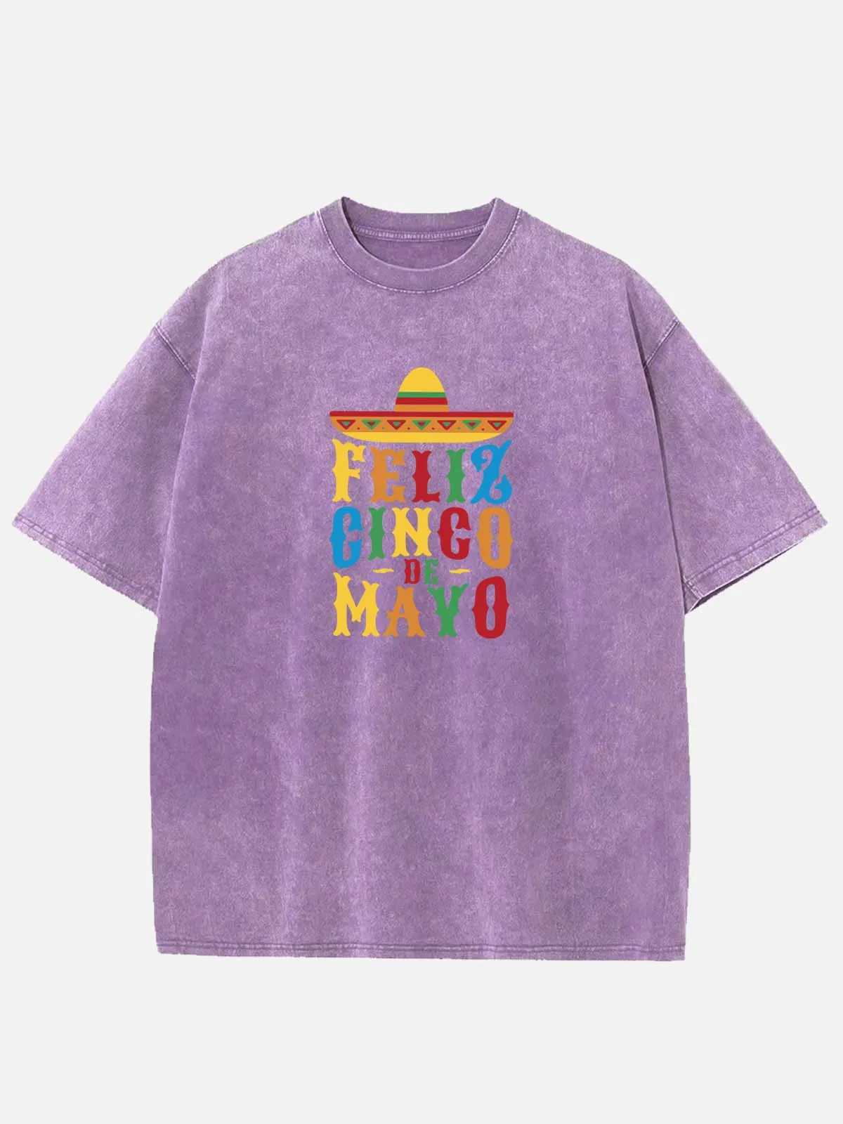 Feliz Cinco de Mayo Colorful Sombrero Acid Wash Cotton T-Shirt sold by Eleven Oasis product image thumbnail 3