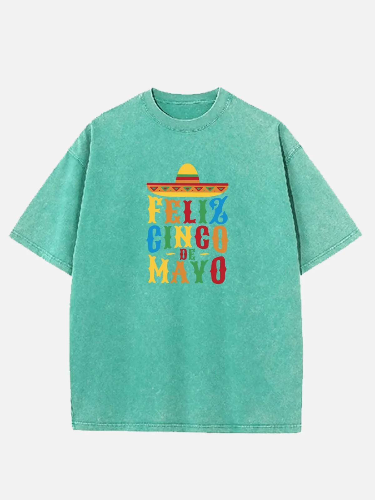 Feliz Cinco de Mayo Colorful Sombrero Acid Wash Cotton T-Shirt sold by Eleven Oasis product image thumbnail 4