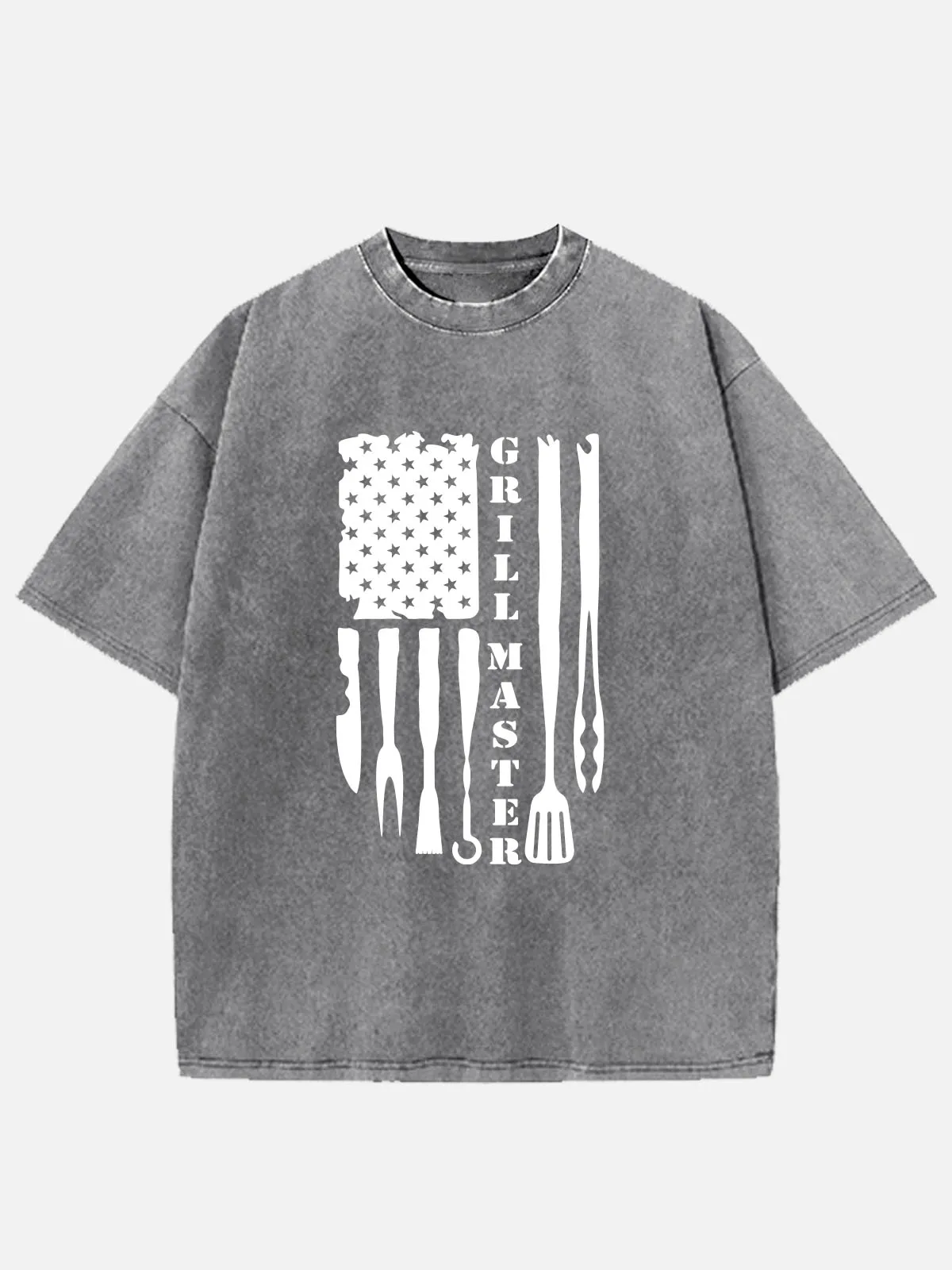 Grill Master BBQ American Flag Acid Wash Cotton T-Shirt sold by Eleven Oasis