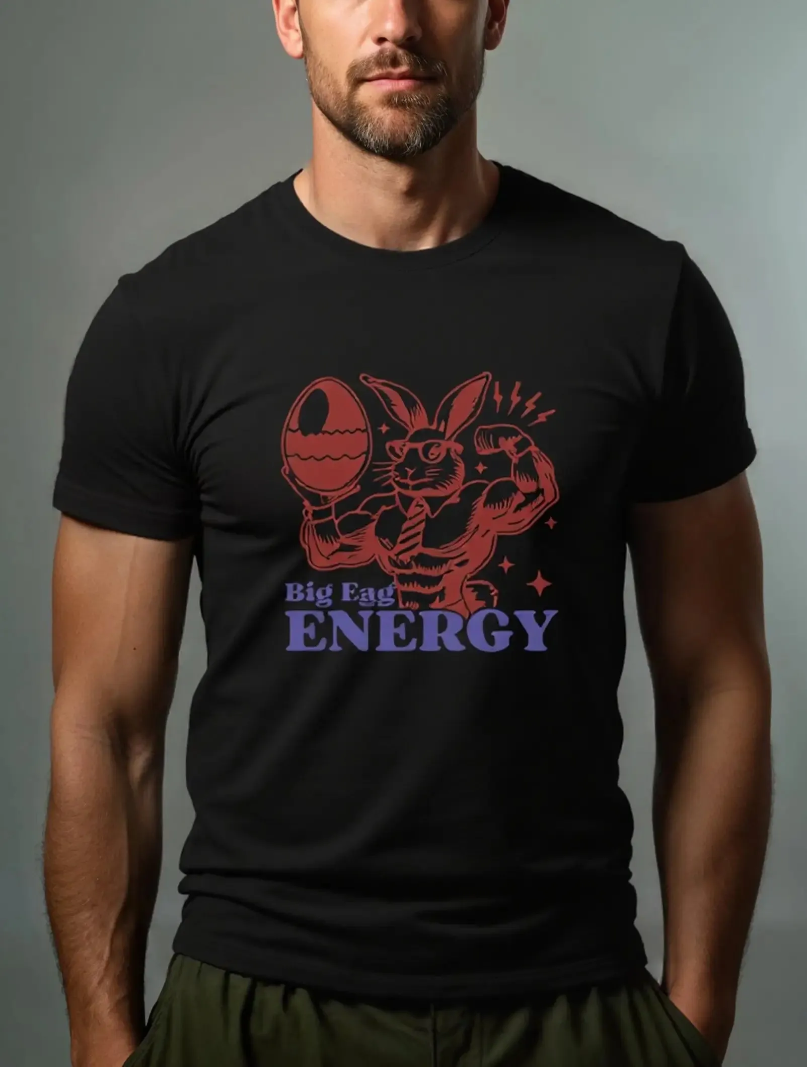 Easter Muscle Bunny Big Egg Energy Cotton T-Shirt sold by Eleven Oasis product image thumbnail 2
