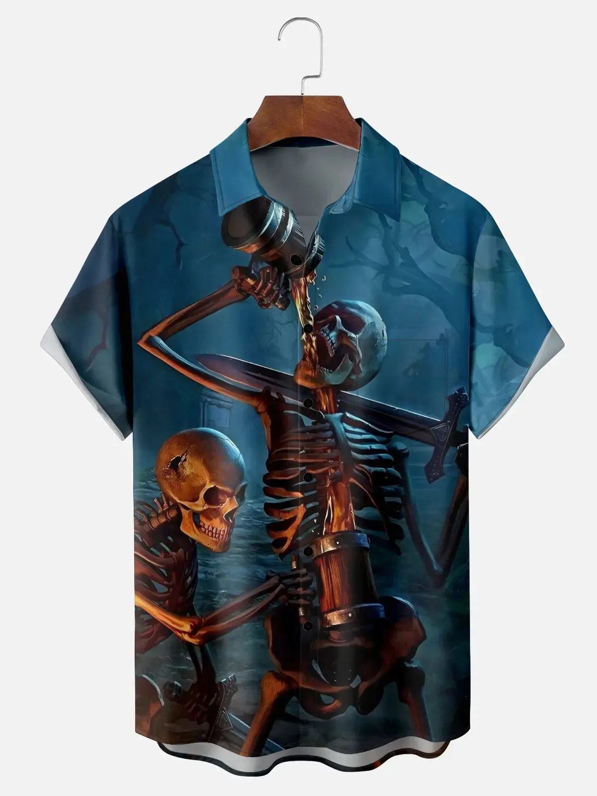 Men's Skeleton Drinking Party Short Sleeve Shirt sold by Eleven Oasis