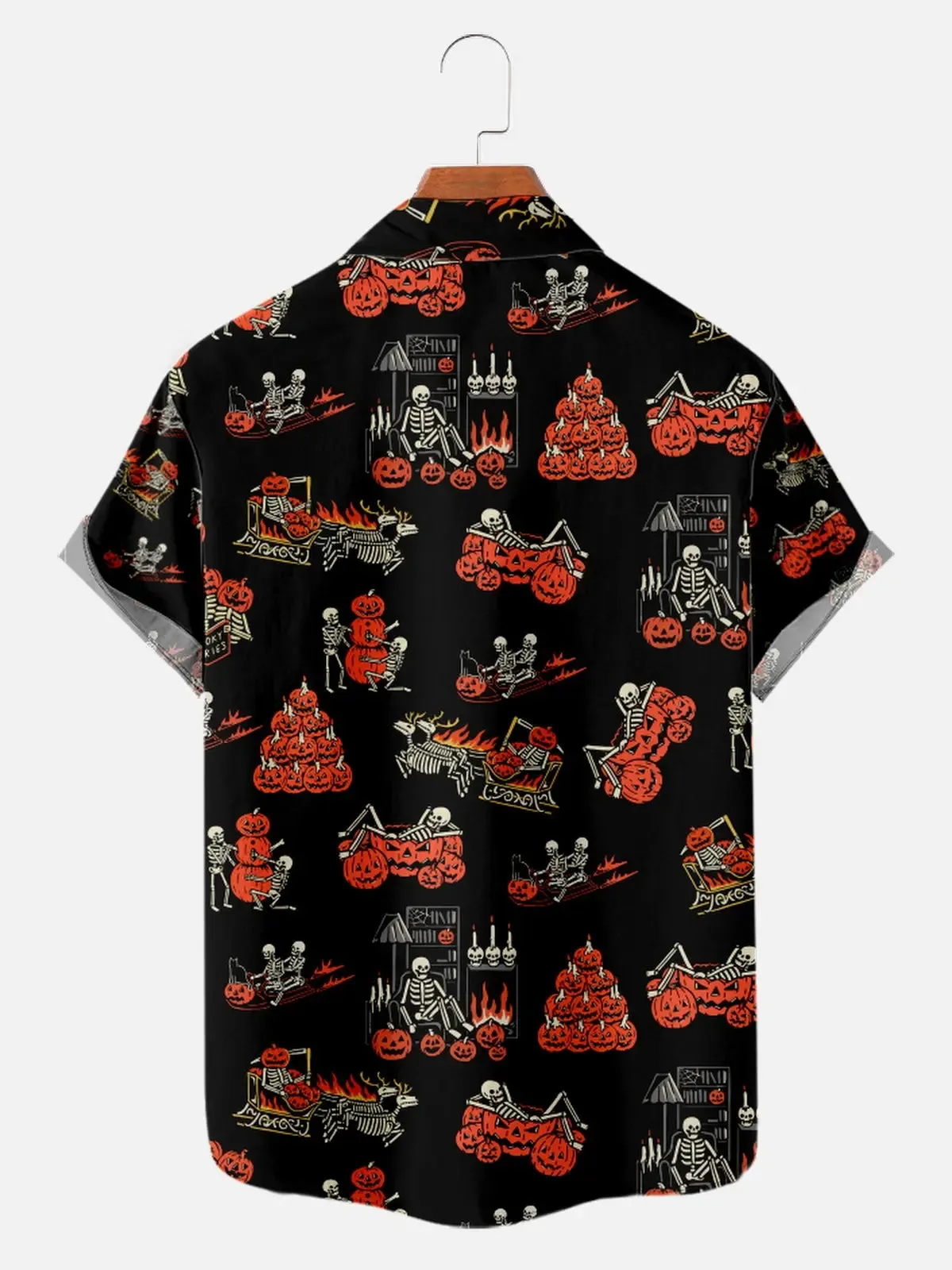 Men's Halloween Skeleton and Pumpkin Short Sleeve Shirt sold by Eleven Oasis product image thumbnail 2
