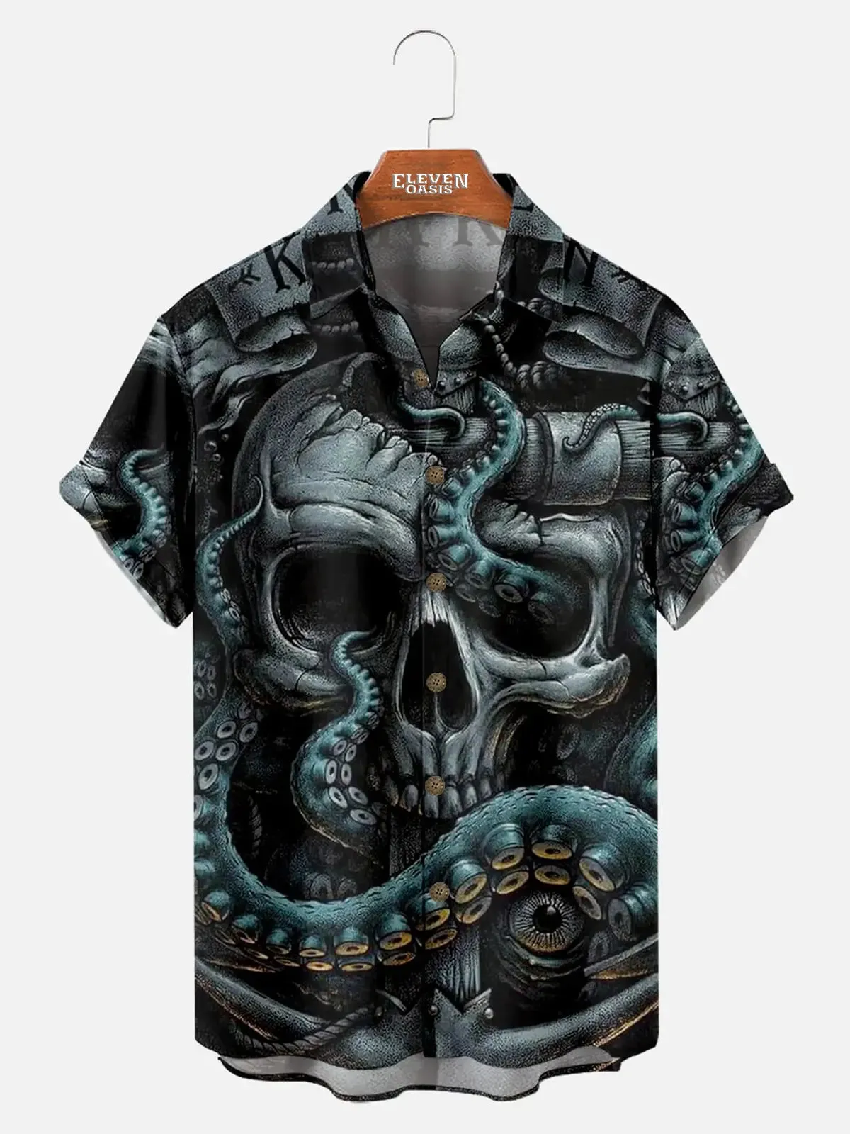 Men's Skull and Octopus Short Sleeve Shirt sold by Eleven Oasis