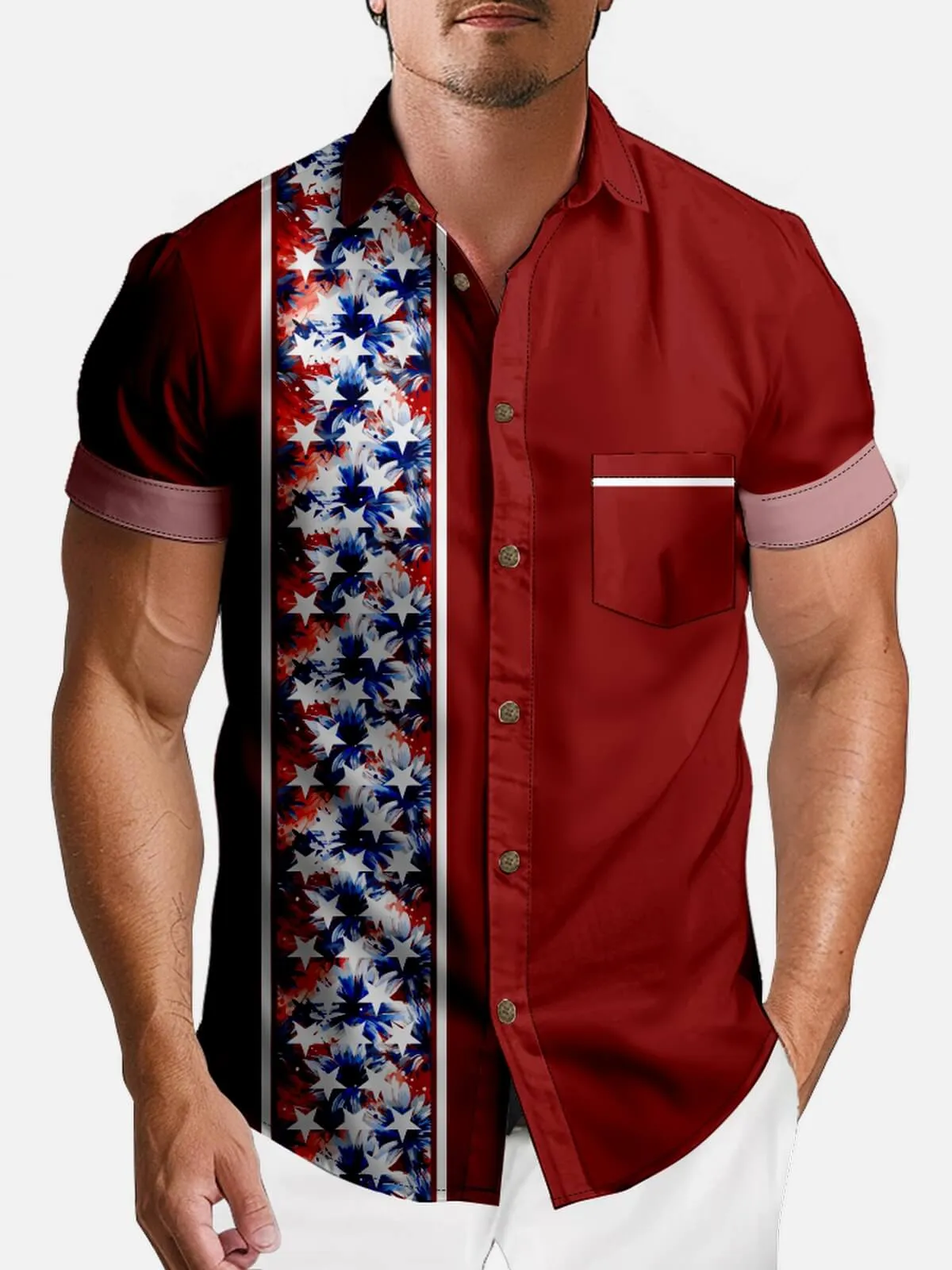 Men's Patriotic Floral Panel Short Sleeve Shirt sold by Eleven Oasis product image thumbnail 3