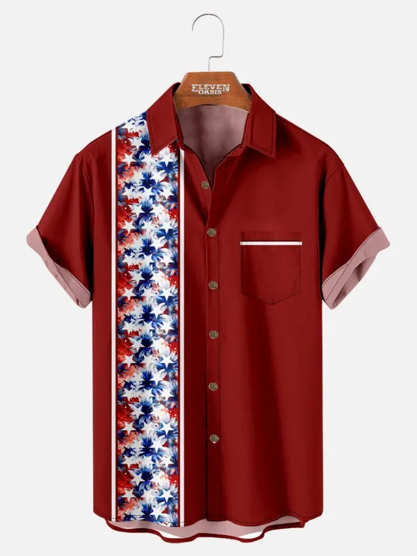 Men's Patriotic Floral Panel Short Sleeve Shirt sold by Eleven Oasis
