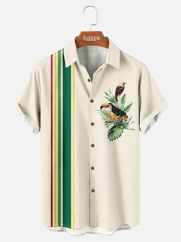Men's Tropical Toucan Stripe Short Sleeve Shirt sold by Eleven Oasis
