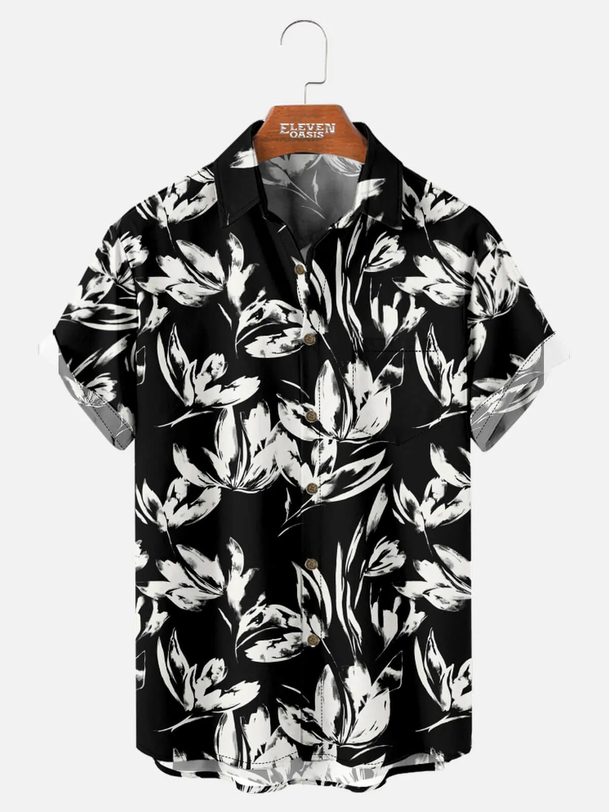 Men's Monochrome Floral Pattern Short Sleeve Shirt sold by Eleven Oasis