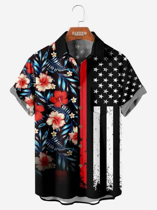 Men's Split Hawaiian Flag Short Sleeve Shirt sold by Eleven Oasis