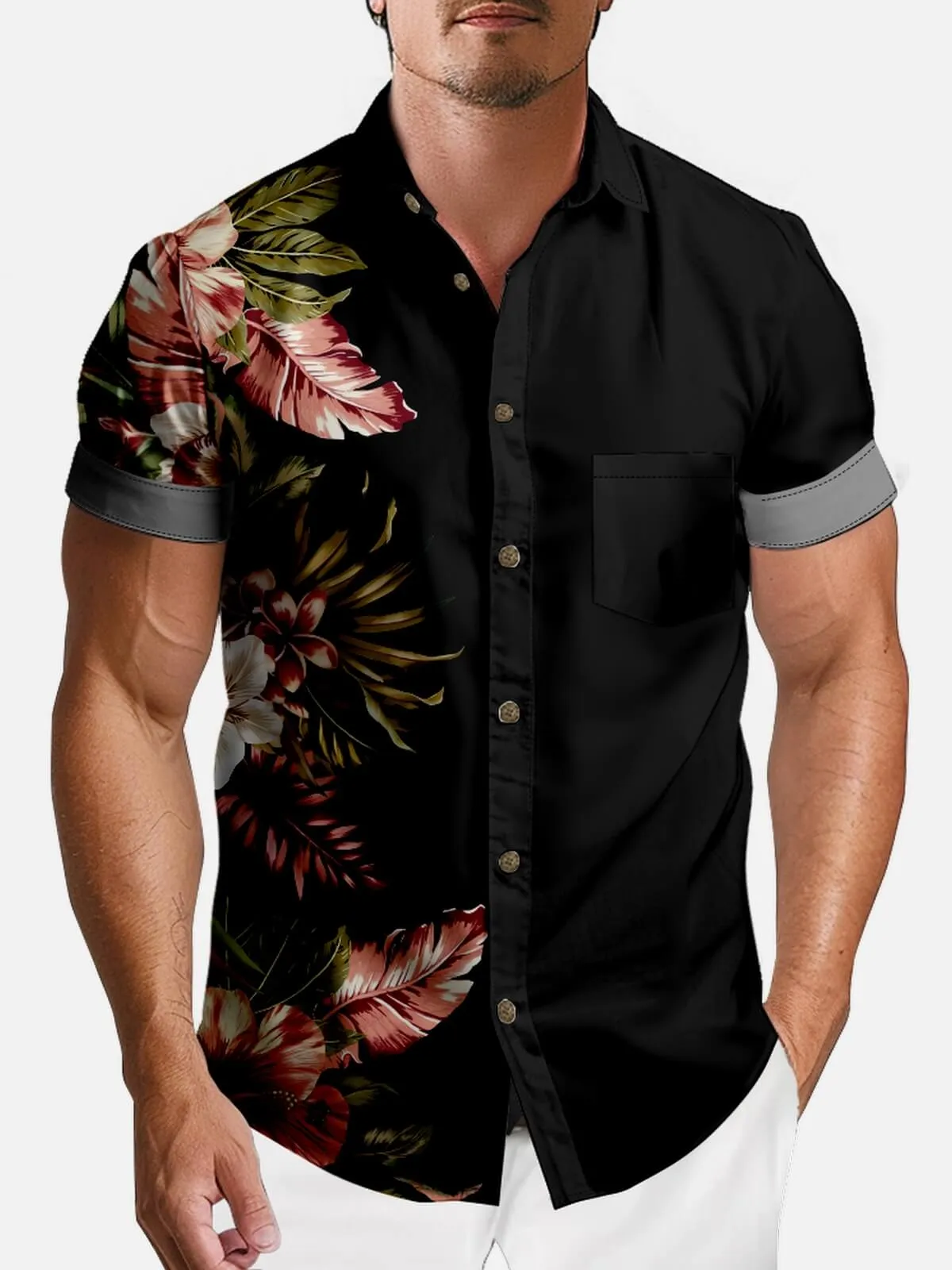 Tall Men's Split Tropical Floral Short Sleeve Shirt sold by Eleven Oasis product image thumbnail 2