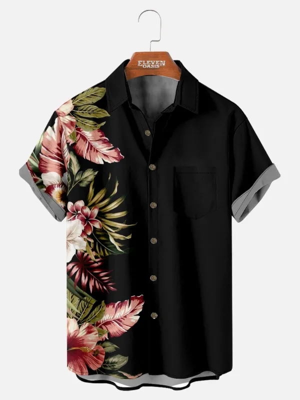 Tall Men's Split Tropical Floral Short Sleeve Shirt sold by Eleven Oasis