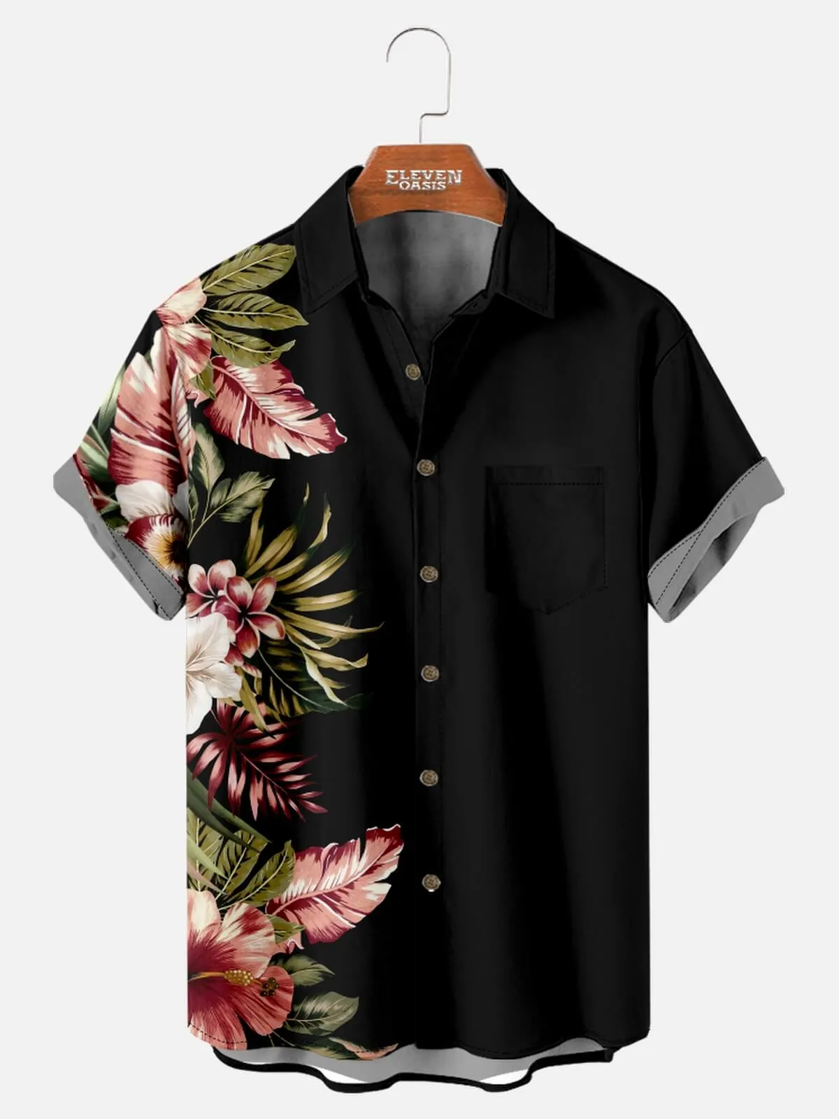 Tall Men's Split Tropical Floral Short Sleeve Shirt sold by Eleven Oasis