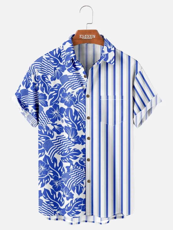 Tall Men's Split Hawaiian Stripe Short Sleeve Shirt sold by Eleven Oasis