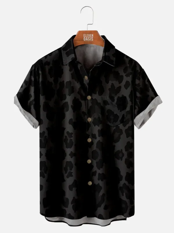 Tall Men's Classic Black Leopard Print Short Sleeve Shirt sold by Eleven Oasis