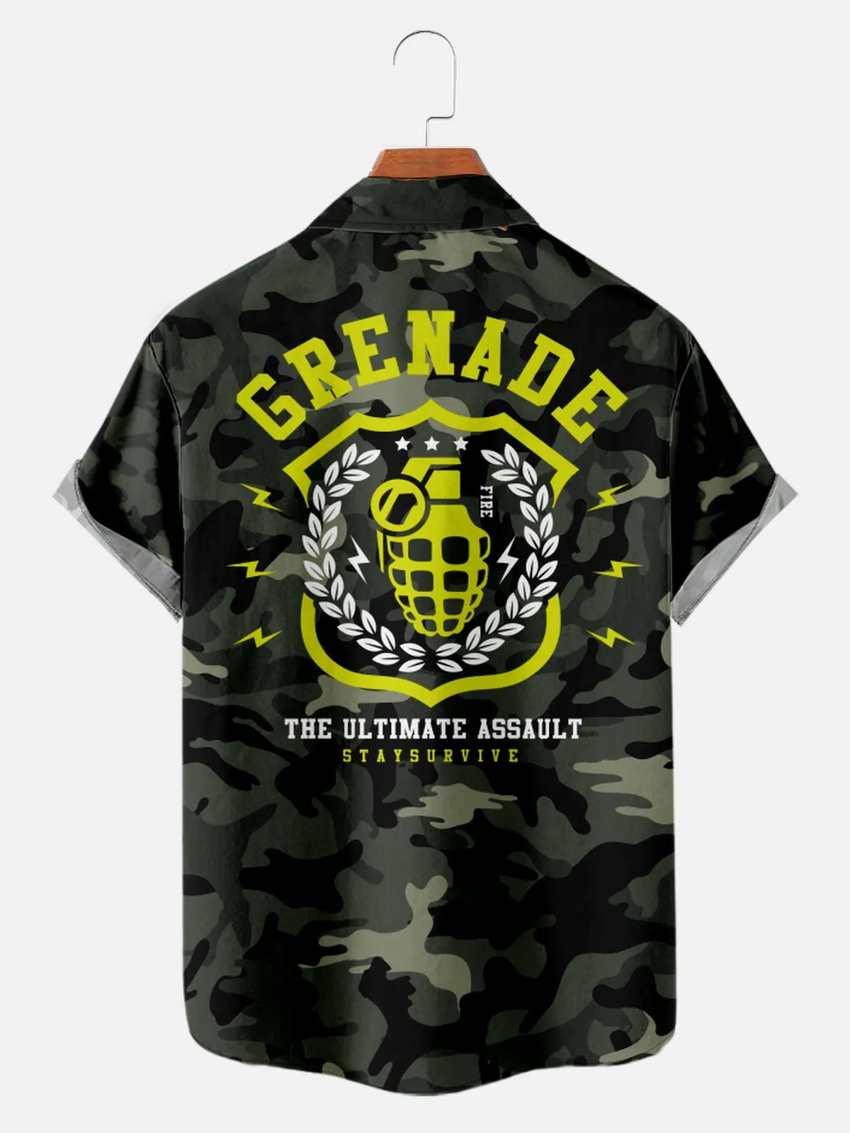 Tall Men's Camo Print Grenade Short Sleeve Shirt sold by Eleven Oasis product image thumbnail 2
