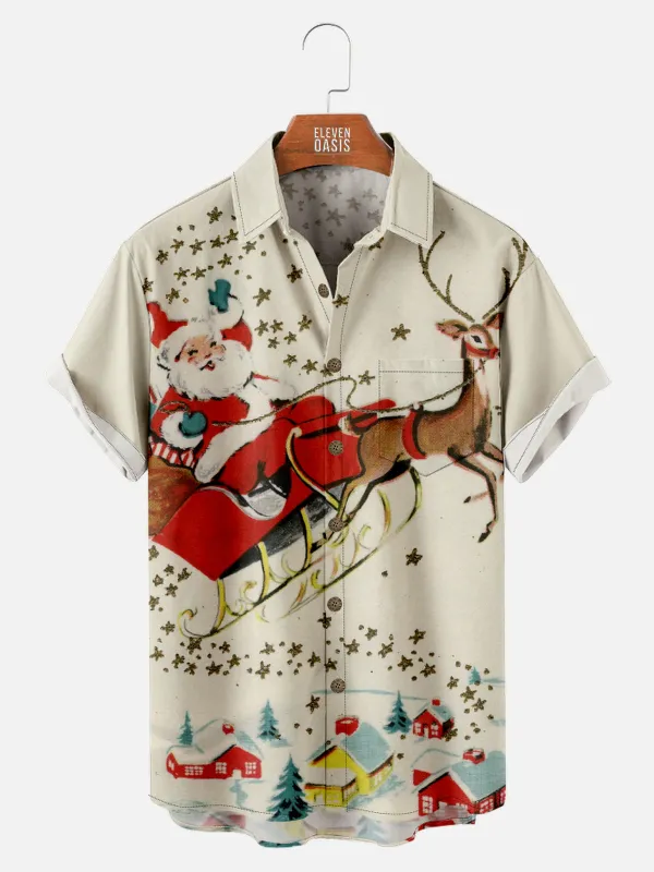 Tall Men's Vintage Santa Sleigh Ride Christmas Short Sleeve Shirt sold by Eleven Oasis