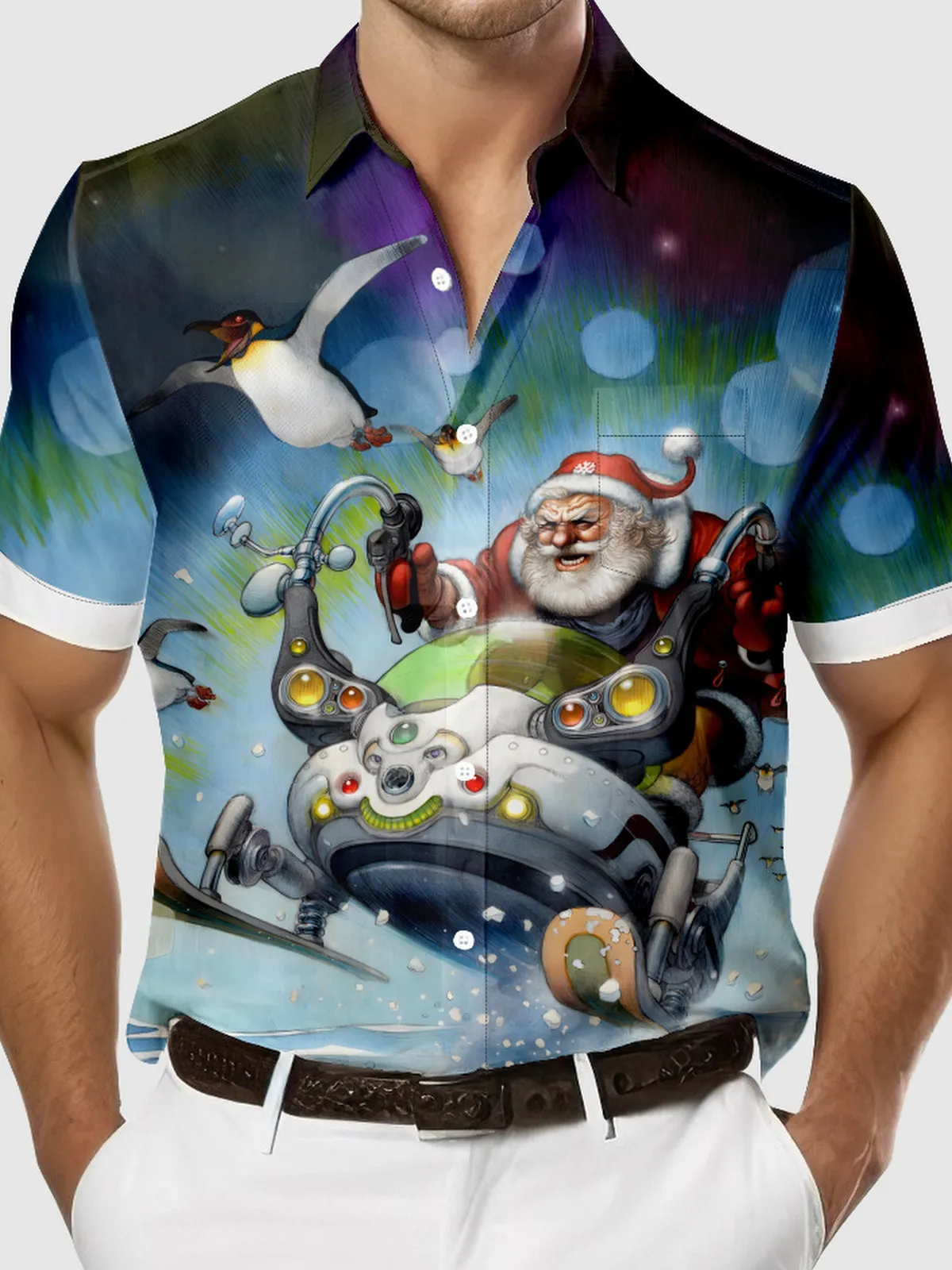 Tall Men's Santa Jet Ski Ride Christmas Short Sleeve Shirt sold by Eleven Oasis product image thumbnail 3