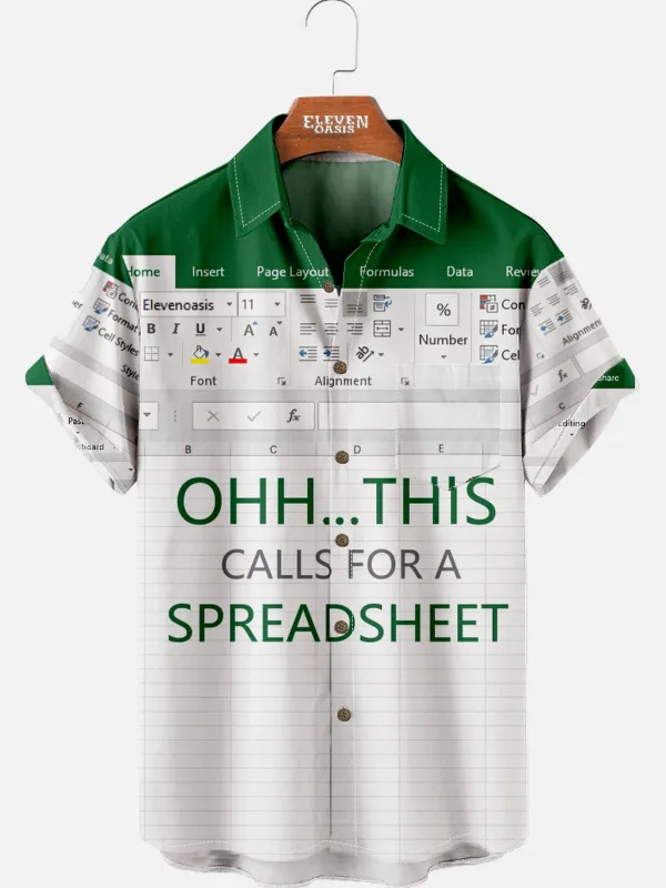 Men's Office Humor Excel Spreadsheet Short Sleeve Shirt sold by Eleven Oasis