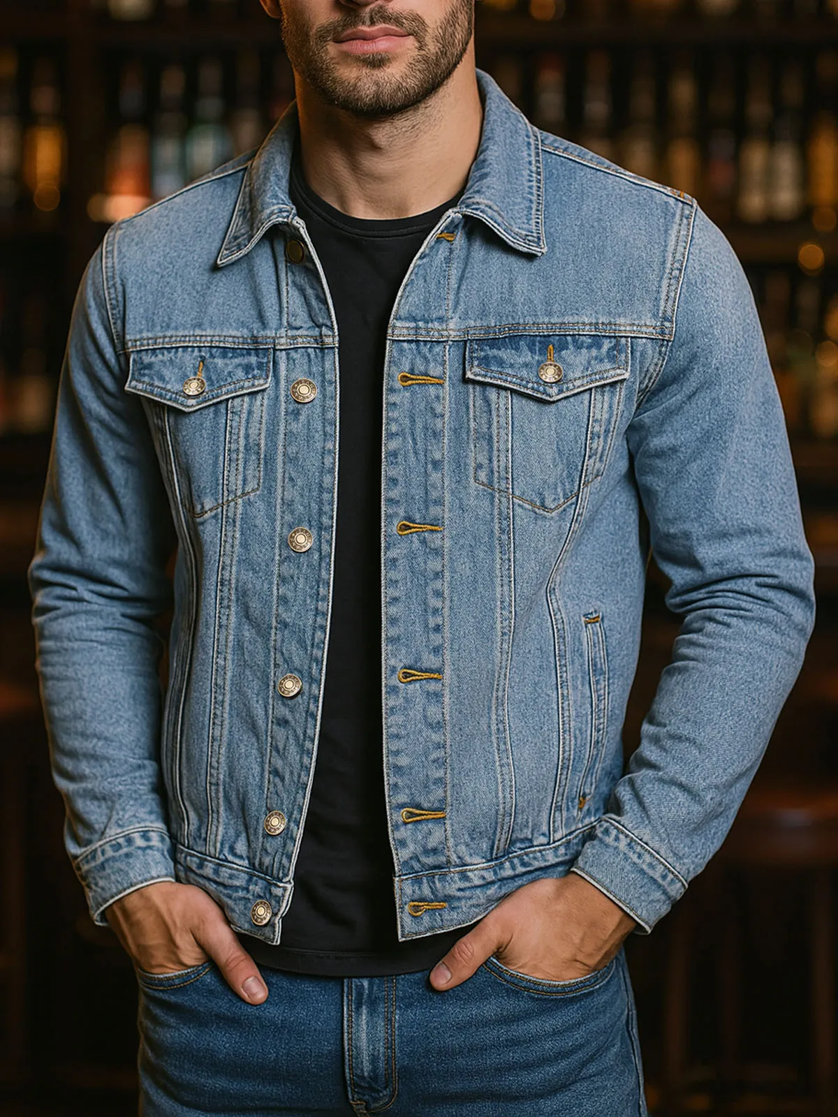 Men's Classic Button Denim Jacket sold by Eleven Oasis product image thumbnail 3