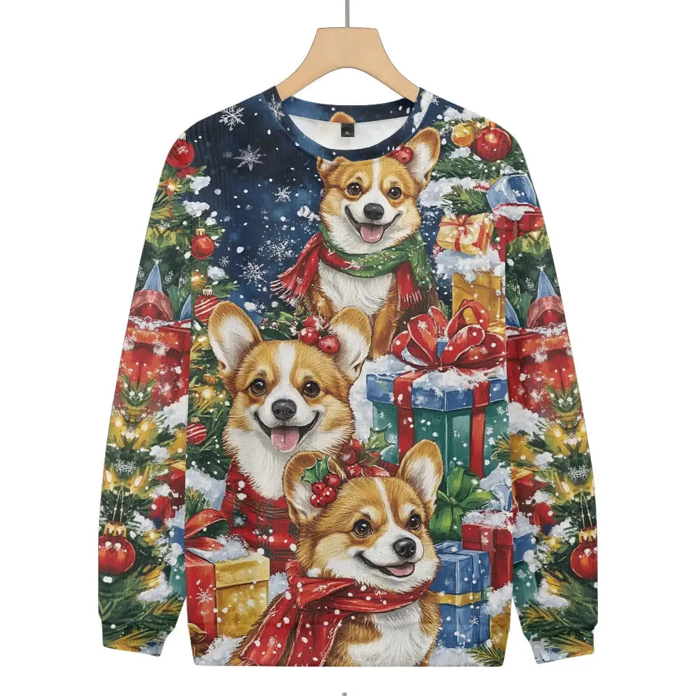Christmas Corgis Surrounded by Presents Knitted Sweatshirt sold by Eleven Oasis